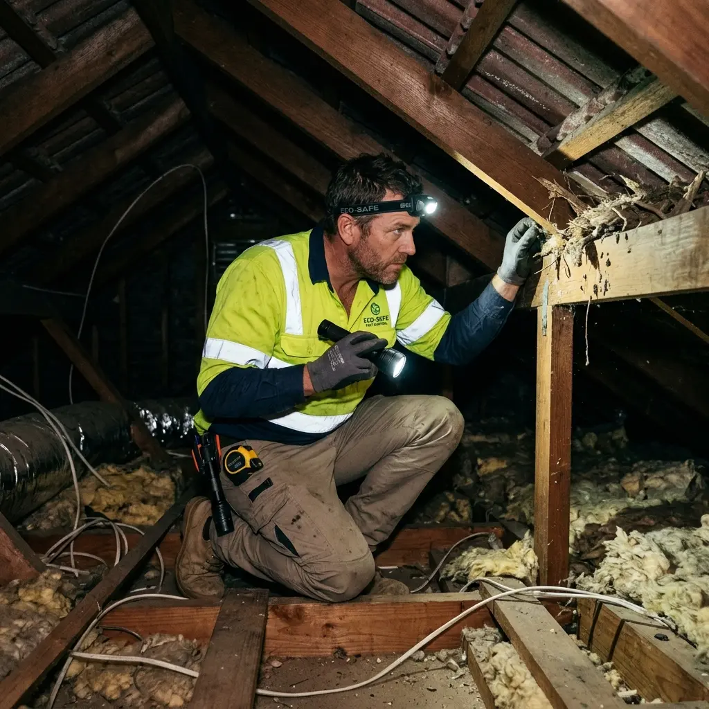 Technician using detection equipment to locate a dead rat inside a Batman wall cavity